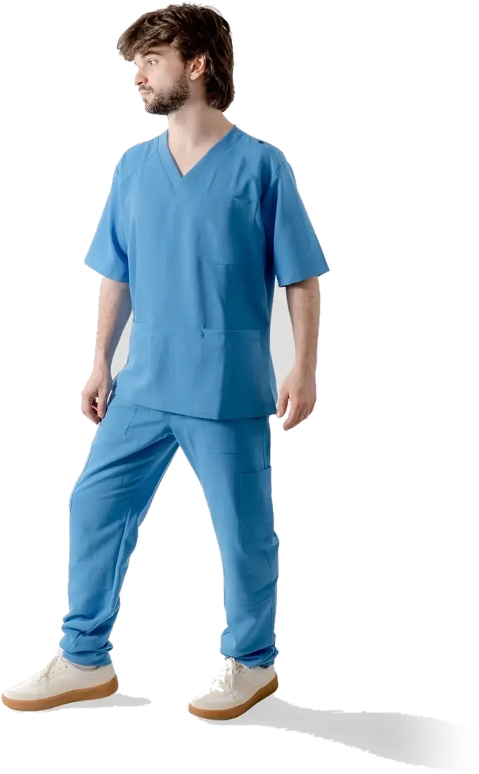 Estudiante de la salud con uniforme Aspen en celeste