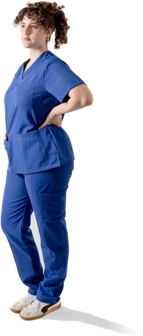 Estudiante de la salud con uniforme Aspen en azul