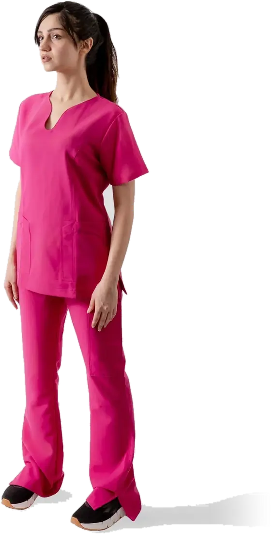 Estudiante de la salud con uniforme Aspen en rosa